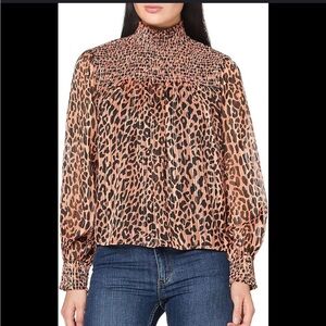 Scotch & Soda Leopard Smocked Blouse Silver Lurex Sparkle XL Top